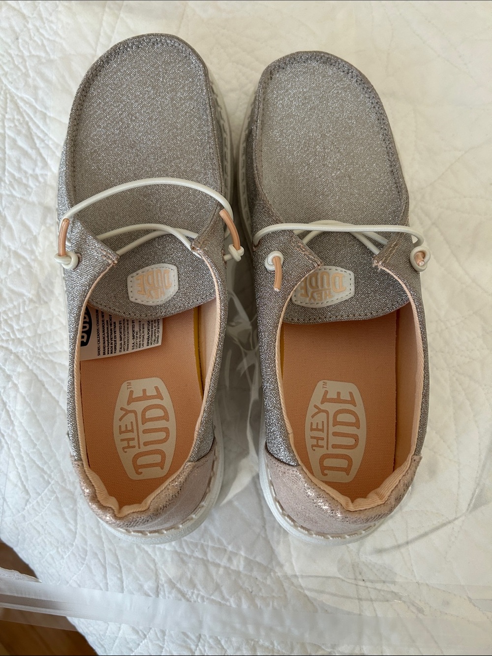 Hey Dude Wendy Metallic Sparkle Slip-Ons in Shimmering in Rose Gold